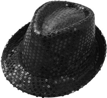 Unisex Kids Jongens Meisjes Pailletten Jazz Hoeden Fedora Hoed Effen Kleur Pailletten Fedora Hoed Dans Cap Voor Party Tonen Podium prestaties zwart