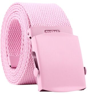 Unisex Kleding Aaccessories Mannen Vrouwen Automatische Mode Nylon Riem Volwassen Effen Gesp Fans Toevallige Gebreide Pin Gesp Canvas Riem roze