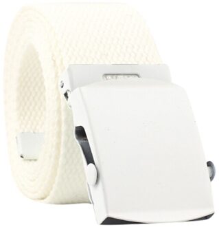 Unisex Kleding Aaccessories Mannen Vrouwen Automatische Mode Nylon Riem Volwassen Effen Gesp Fans Toevallige Gebreide Pin Gesp Canvas Riem wit