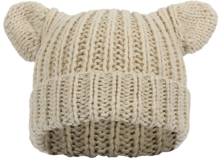 Unisex Knit Beanie Hat Solid Fleece Gevoerde Hoofddeksels Kabel Chunky Outdoor Hoed vrouwen Muts Gorros Mujer #3 Beige