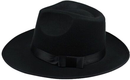 Unisex Mannen Vrouwen Hoeden Caps Panama Fedora Trilby Rechte Brede Rand Hard Vilt Black