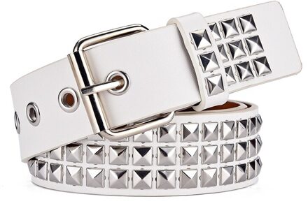 Unisex Mode Riem Klinknagel Riem Voor Vrouwen & Mannen Bezaaid Riem Punk Rock Met Pin Gesp Vrouw Riem Zwarte Ceinture femme wit