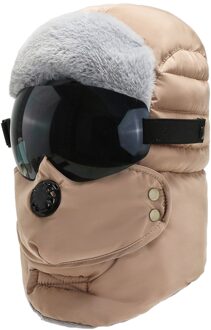 Unisex Multifunctionele Winter Warm Verdikte Mond-Moffel Hoed Bril Bomber Hoeden Warm Houden Winter Hoed Met Bril cool Шапка Beige