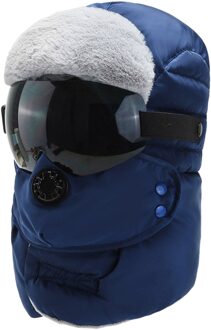 Unisex Multifunctionele Winter Warm Verdikte Mond-Moffel Hoed Bril Bomber Hoeden Warm Houden Winter Hoed Met Bril cool Шапка blauw