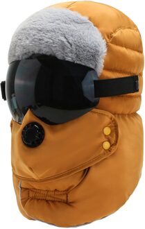 Unisex Multifunctionele Winter Warm Verdikte Mond-Moffel Hoed Bril Bomber Hoeden Warm Houden Winter Hoed Met Bril cool Шапка geel