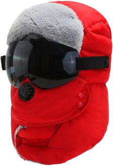 Unisex Multifunctionele Winter Warm Verdikte Mond-Moffel Hoed Bril Bomber Hoeden Warm Houden Winter Hoed Met Bril cool Шапка rood