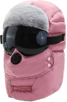 Unisex Multifunctionele Winter Warm Verdikte Mond-Moffel Hoed Bril Bomber Hoeden Warm Houden Winter Hoed Met Bril cool Шапка roze