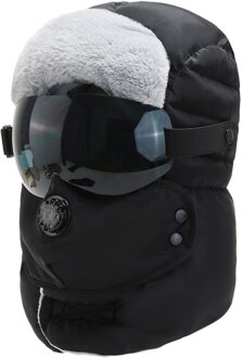 Unisex Multifunctionele Winter Warm Verdikte Mond-Moffel Hoed Bril Bomber Hoeden Warm Houden Winter Hoed Met Bril cool Шапка zwart