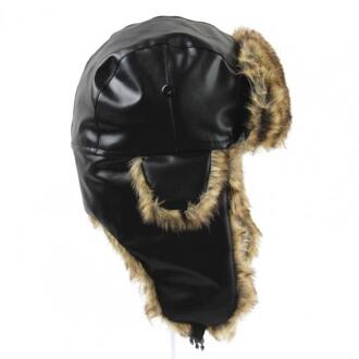 Unisex Outdoor Faux Leather Winter Warm Sneeuw Hoed Winddicht Gehoorbescherming Cap
