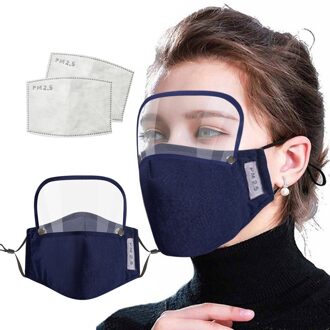 Unisex Outdoor Katoen Herbruikbare Wasbare Winddicht Stofdicht Ademend Volwassenen Gezichtsmasker Met Filter En Afneembare Eye Shield Donkerblauw