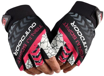 Unisex Outdoor Sport Rijden Handschoenen Ademend Antislip Schokabsorptie Dragen Mitten Outdoor Fietsen Handschoenen Fiets Accessoires roos rood