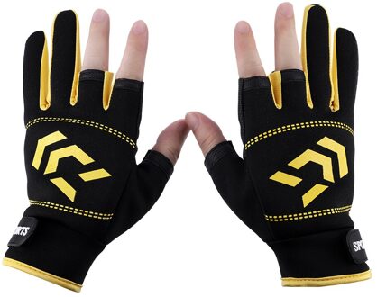 Unisex Outdoor Vissen Handschoenen Anti-Slip 3 Vinger Gesneden Vissen Handschoenen Accessoires Zomer Sport Fietsen Golves Hengelen Sbr Handschoenen geel