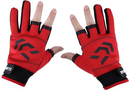 Unisex Outdoor Vissen Handschoenen Anti-Slip 3 Vinger Gesneden Vissen Handschoenen Accessoires Zomer Sport Fietsen Golves Hengelen Sbr Handschoenen Rood