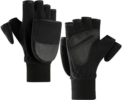 Unisex Outdoor Waterdichte Windscherm Handschoenen Winter Screen Plus Fluwelen Handschoenen Blootgesteld Vinger Wanten Warm Flip Half Vinger Handschoenen Xl