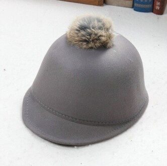 Unisex Paardensport Caps Kinderen Mooie Pompoms Vizieren Hoeden Herfst Winter Fahion Effen Kleur Vilt Cap Voor Volwassenen grijs / volwassen 55-58cm