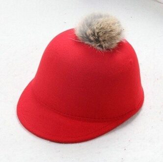 Unisex Paardensport Caps Kinderen Mooie Pompoms Vizieren Hoeden Herfst Winter Fahion Effen Kleur Vilt Cap Voor Volwassenen rood / kinderen 47-53cm