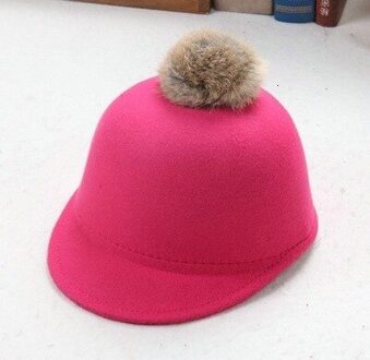 Unisex Paardensport Caps Kinderen Mooie Pompoms Vizieren Hoeden Herfst Winter Fahion Effen Kleur Vilt Cap Voor Volwassenen roos rood / volwassen 55-58cm