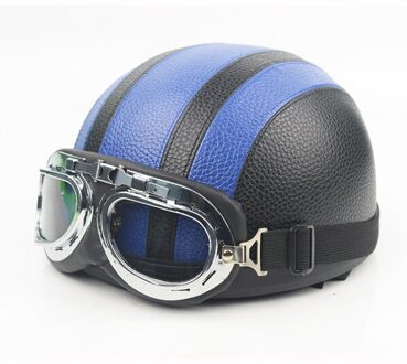 Unisex Professionele Motorfiets Half Helm Hoed Cap Chopper Bobber Unisex Volwassen Chopper blauw