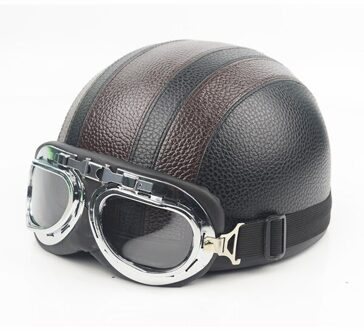 Unisex Professionele Motorfiets Half Helm Hoed Cap Chopper Bobber Unisex Volwassen Chopper bruin