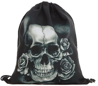 Unisex Punk Gothic Stijl Tasje Mannen Vrouwen Skull Rugzakken Lichtgewicht 3d Printing Koord Rugzak P5