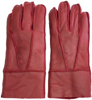 Unisex rode schapenvacht leren handschoenen met oprolbare/neerwaartse manchetten Rood