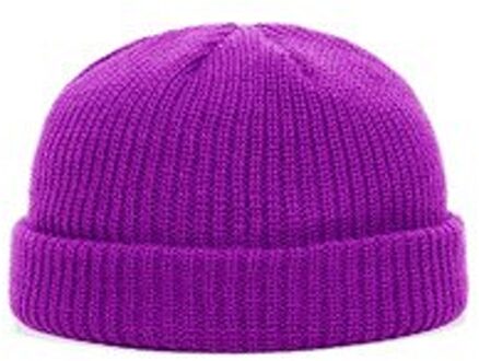 Unisex Ski Skull Cap Winter Gebreide Dome Geribbelde Visser Warm Mutsen Effen Hoed paars