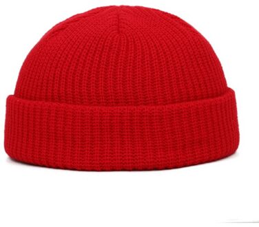 Unisex Ski Skull Cap Winter Gebreide Dome Geribbelde Visser Warm Mutsen Effen Hoed rood