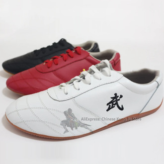 Unisex Soft Leather Kung fu Tai chi Shoes Martial arts Wushu Sports Sneakers with Embroidery