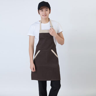 Unisex Spliced Kleur Verstelbare Halter Hals Restaurant Hotel Food Service Thuis Koken Ober Werkkleding Chef Keuken Schorten Bruin
