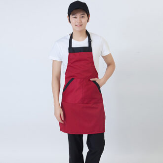Unisex Spliced Kleur Verstelbare Halter Hals Restaurant Hotel Food Service Thuis Koken Ober Werkkleding Chef Keuken Schorten Rood