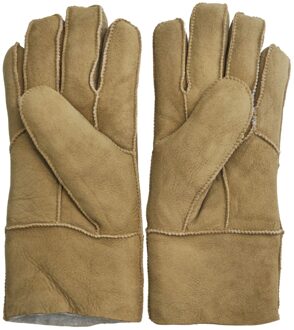 Unisex Tan schapenvacht suède handschoenen met oprolbare/neerwaartse manchetten - maat Bruin