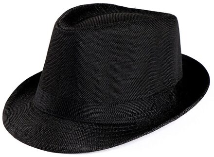 Unisex Trilby Gangster Cap Strand Zon Strooien Hoed Band Zonnehoed Klassieke Effen Kleur Vilt Fedora Hoed Vintage Gangster Outdoor hoed zwart