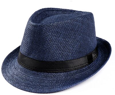 Unisex Trilby Gangster Cap Strand Zon Strooien Hoed Band Zonnehoed Zon Straw Hat Voor Vrouwen Mannen Zomer Strand marine
