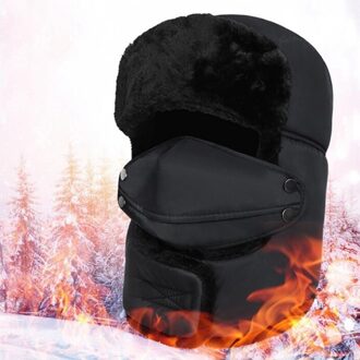 Unisex Trooper Sneeuw Ski Hat Cap Winter Warm Bomber Hoeden Met Gezichtsmasker Oorklep Caps Sjaal Mannen Vrouwen Trapper Thermische hoed zwart