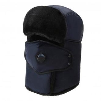 Unisex Vrouw Hoed In Sneeuw Caps Vrouwen Winter Gebreide Muts Winter Thicken Warm Gezicht Cover Ademhaling Klep Katoen Oorbeschermers Sneeuw cap marine blauw