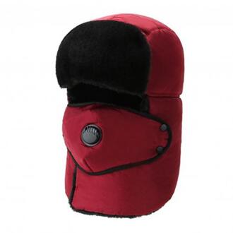 Unisex Vrouw Hoed In Sneeuw Caps Vrouwen Winter Gebreide Muts Winter Thicken Warm Gezicht Cover Ademhaling Klep Katoen Oorbeschermers Sneeuw cap Rood