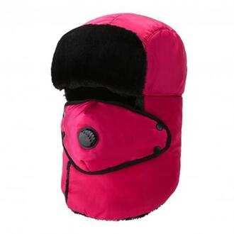 Unisex Vrouw Hoed In Sneeuw Caps Vrouwen Winter Gebreide Muts Winter Thicken Warm Gezicht Cover Ademhaling Klep Katoen Oorbeschermers Sneeuw cap roos rood