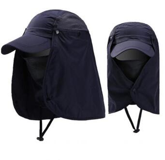 Unisex Waterdicht Uv-bescherming Ademend Baseball Hoed Cap Met Gezicht Hals Flap Outdoor Toerisme Fietsen Vissen Zonnehoed marine blauw