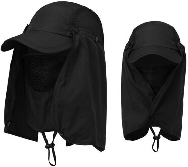 Unisex Waterdicht Uv-bescherming Ademend Baseball Hoed Cap Met Gezicht Hals Flap Outdoor Toerisme Fietsen Vissen Zonnehoed zwart