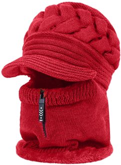 Unisex Winter Hoed Effen Kleur Rits Bib Beanie Een Stuk Bobble Sjaal Set Gebreide Warme Sneeuw Masker Outdoor Gezicht beschermen Die