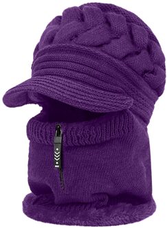 Unisex Winter Hoed Effen Kleur Rits Bib Beanie Een Stuk Bobble Sjaal Set Gebreide Warme Sneeuw Masker Outdoor Gezicht beschermen Die