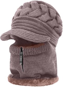 Unisex Winter Hoed Effen Kleur Rits Bib Beanie Een Stuk Bobble Sjaal Set Gebreide Warme Sneeuw Masker Outdoor Gezicht beschermen Die