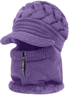 Unisex Winter Hoed Effen Kleur Rits Bib Beanie Een Stuk Bobble Sjaal Set Gebreide Warme Sneeuw Masker Outdoor Gezicht beschermen Die