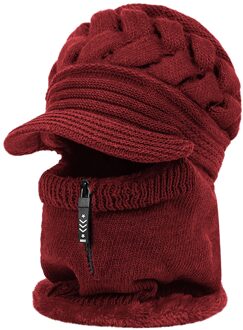 Unisex Winter Hoed Effen Kleur Rits Bib Beanie Een Stuk Bobble Sjaal Set Gebreide Warme Sneeuw Masker Outdoor Gezicht beschermen Die