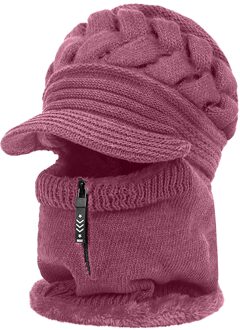 Unisex Winter Hoed Effen Kleur Rits Bib Beanie Een Stuk Bobble Sjaal Set Gebreide Warme Sneeuw Masker Outdoor Gezicht beschermen Die