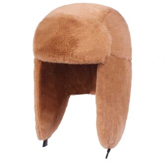 Unisex Winter Warm Oorklep Trapper Russische Hoed Dikker Voering Sneeuw Skiën Winddicht Effen Kleur Mutsen Ushanka Bomber Cap kameel