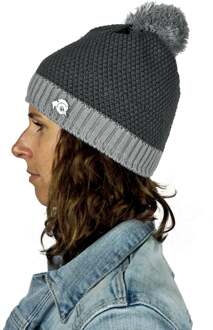 Unisex Wintermuts met Pompon en Fleecevoering Donkergrijs - One Size