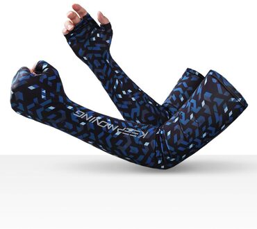 Unisex Zomer Buiten Rijden Handschoenen Vissen Zonnebrandcrème Ijs Zijde Mouwen Ademend Sneldrogend Reflecterende Lange Ice Mouwen camouflage blauw