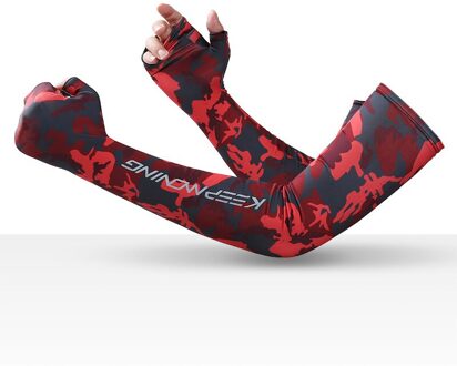 Unisex Zomer Buiten Rijden Handschoenen Vissen Zonnebrandcrème Ijs Zijde Mouwen Ademend Sneldrogend Reflecterende Lange Ice Mouwen camouflage rood