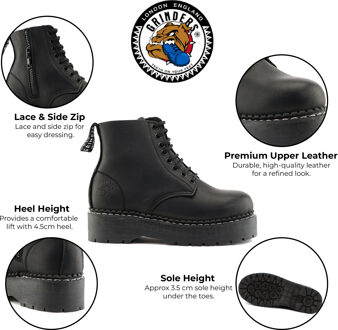 Unisex Zwarte Leren Enkel Casual Veterlaarzen - Chalie ACS